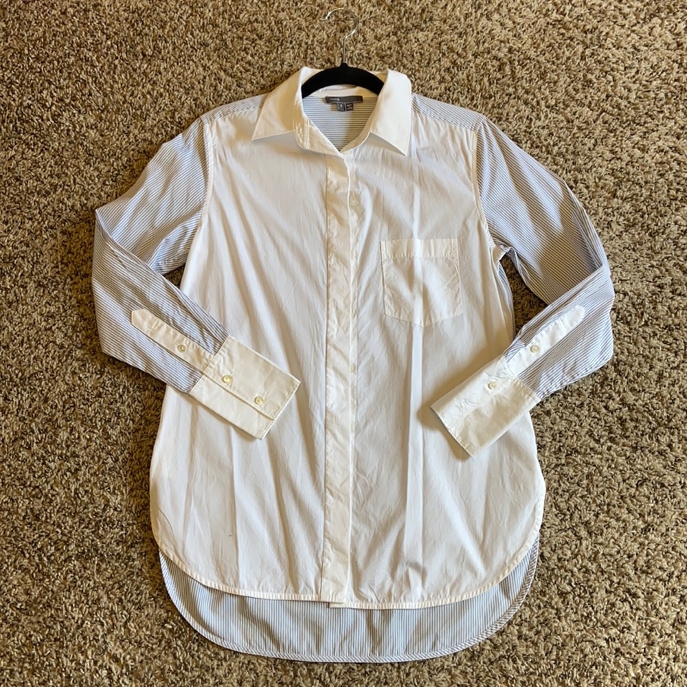 Vince Blue and White Button Down Blouse